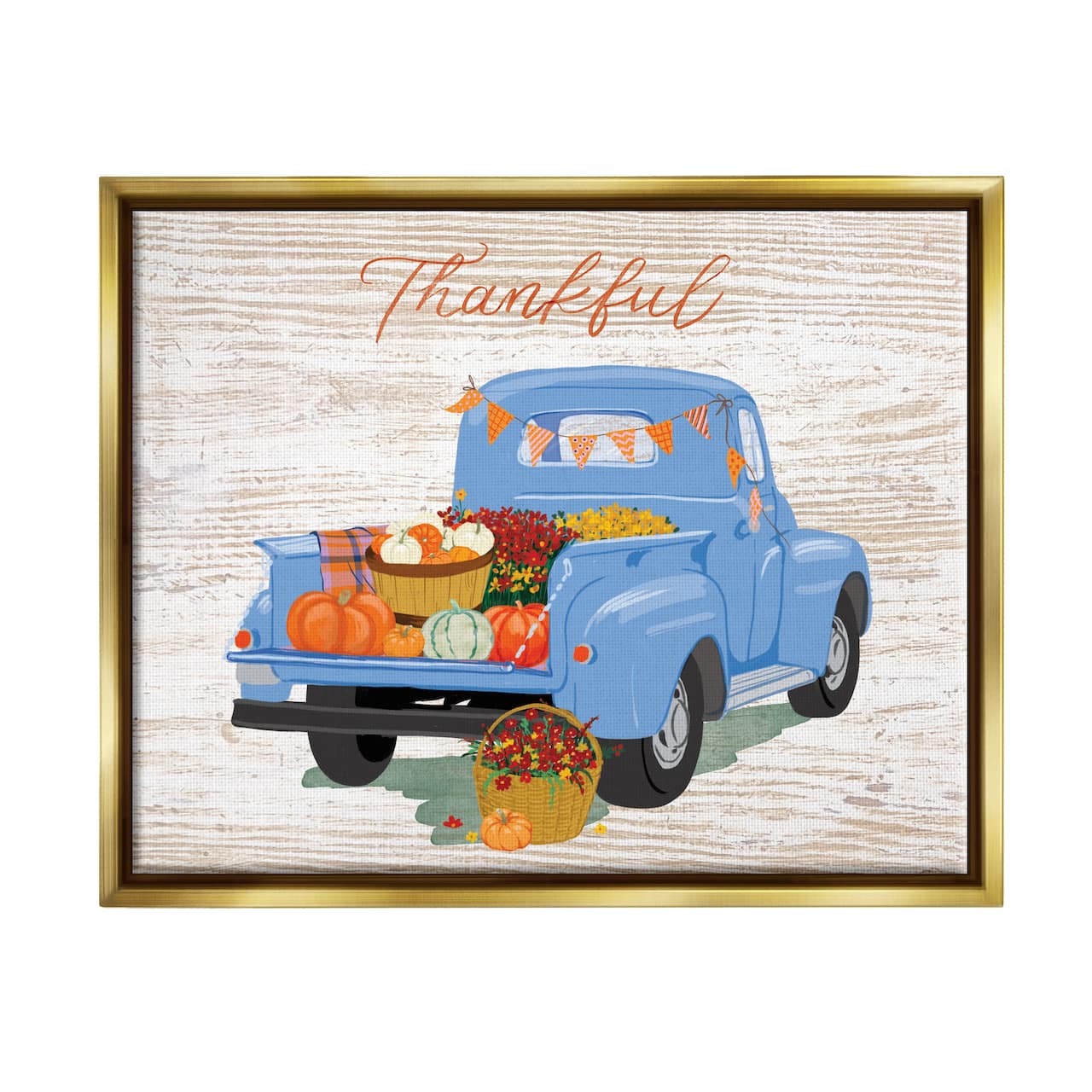 Stupell Industries Thankful Farmhouse Harvest Truckload Framed Floater Canvas Wall Art